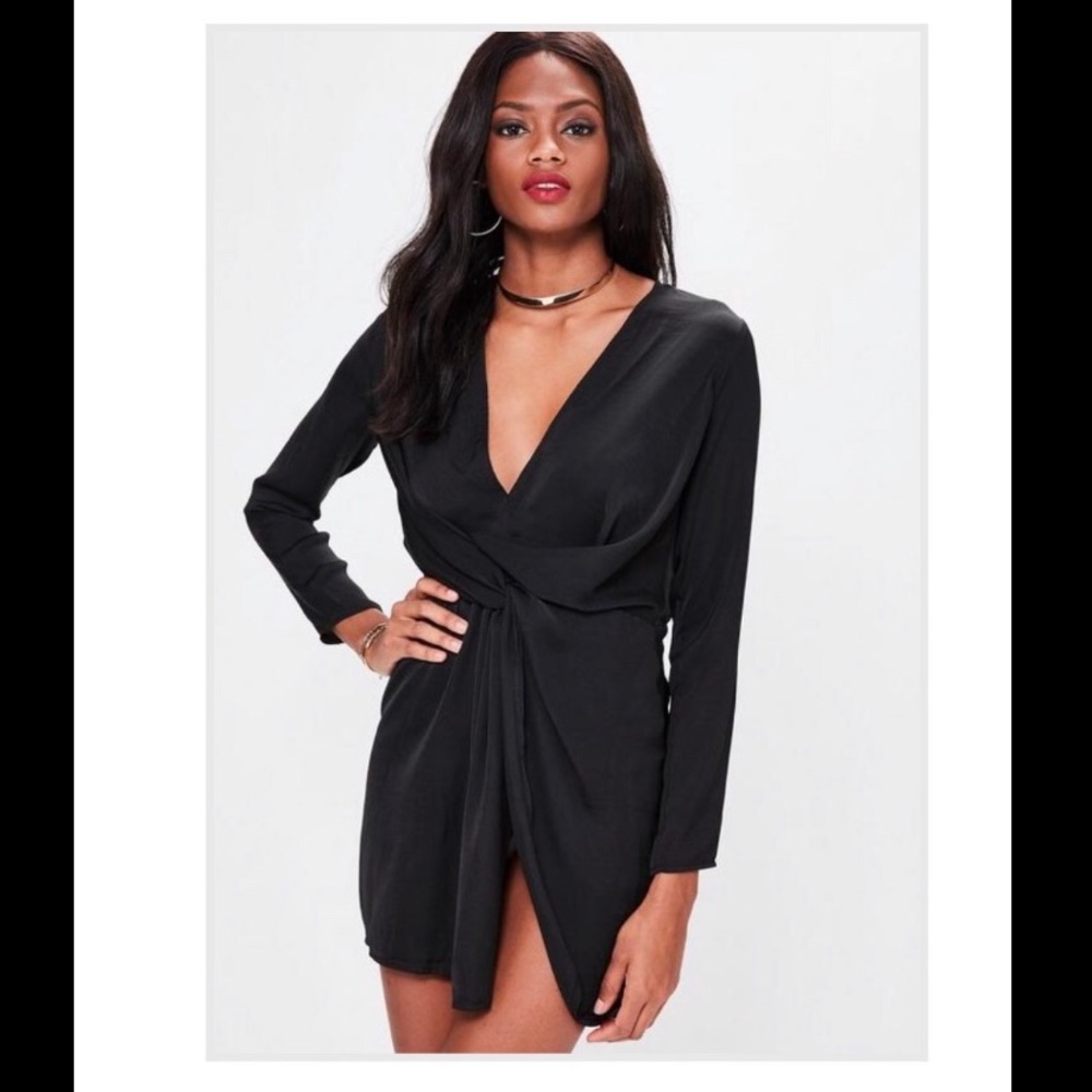 Satin wrap mini Dress - Black Party Dress!